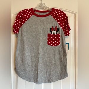 Disney Minnie Mouse Red and Gray Polka Dot Tee